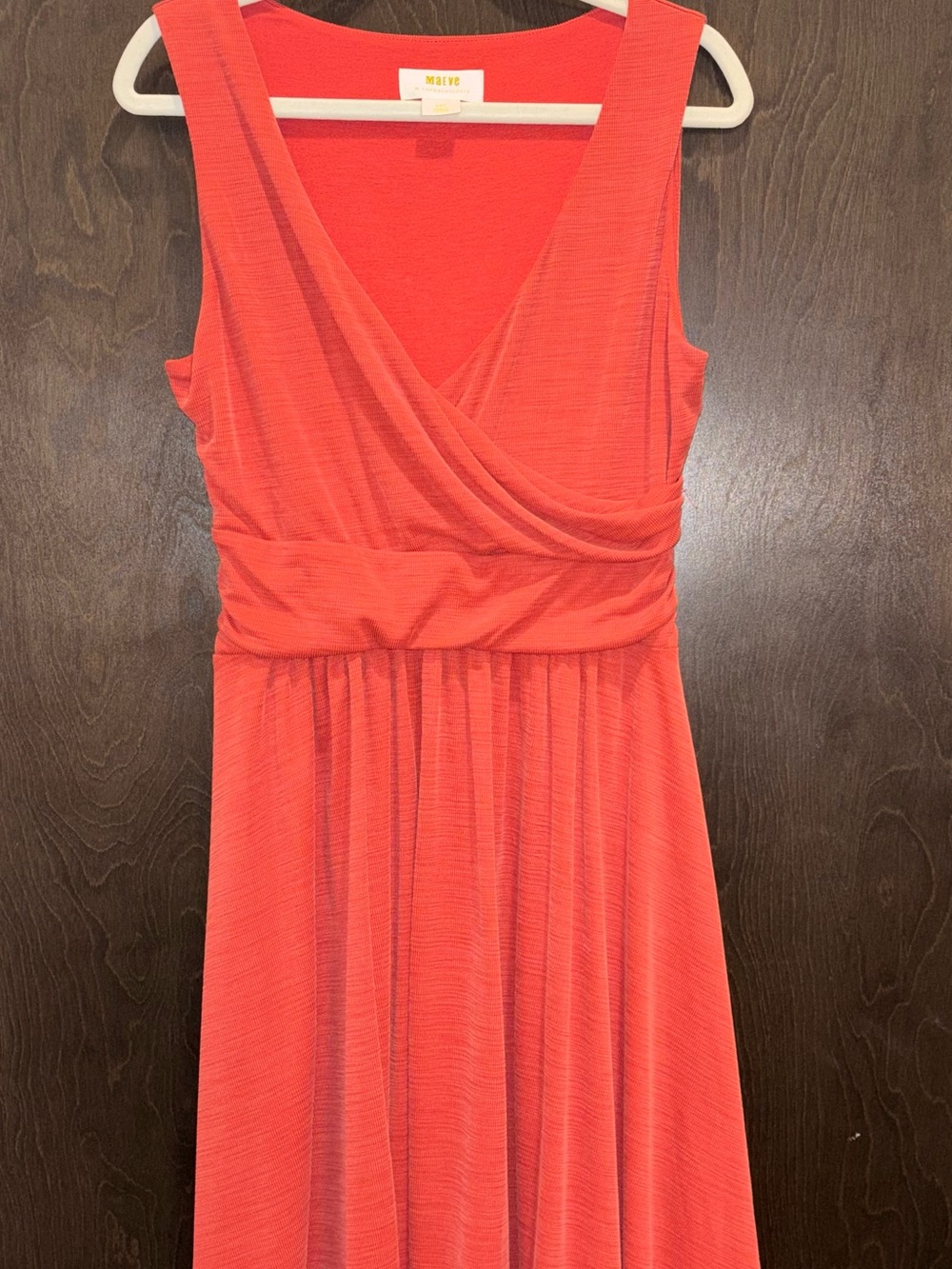 Anthropologie Sleeveless V-Neck Twist Waist Dress in Coral